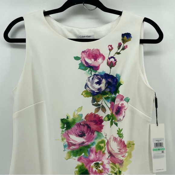 NEW Calvin Klein Sheath Dress White Floral Sleeveless 8 - Picture 4 of 12